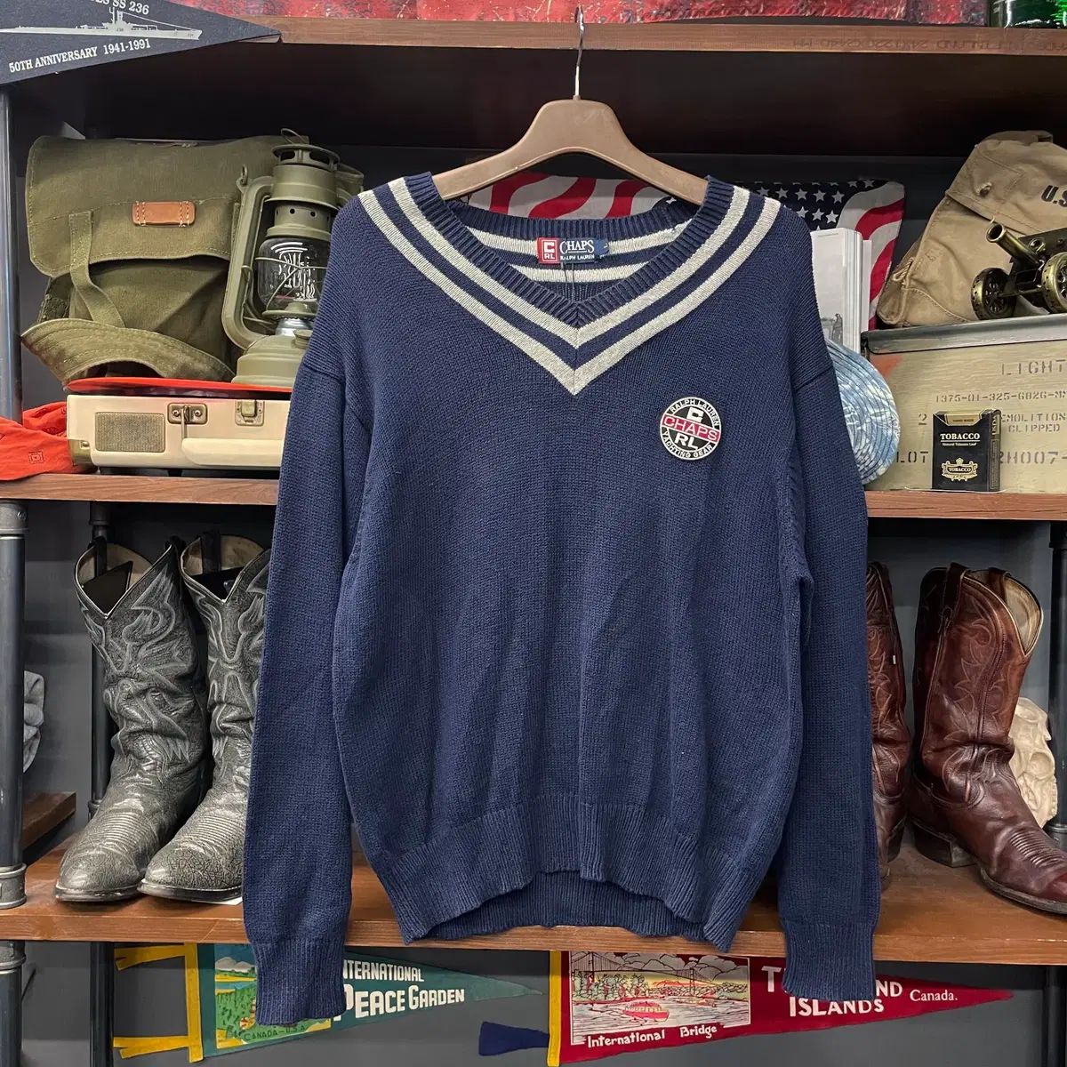 90s CHAPS by Ralph Lauren Vネック RLパッチ ニット セーター N27