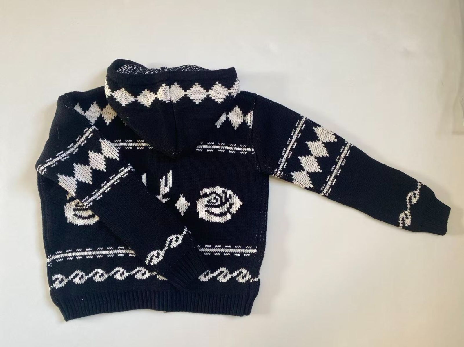 OPEN YYニットカーディガン 人気 OPEN YY Black Rose & Deer ニット カーディガン JACKET ブラック