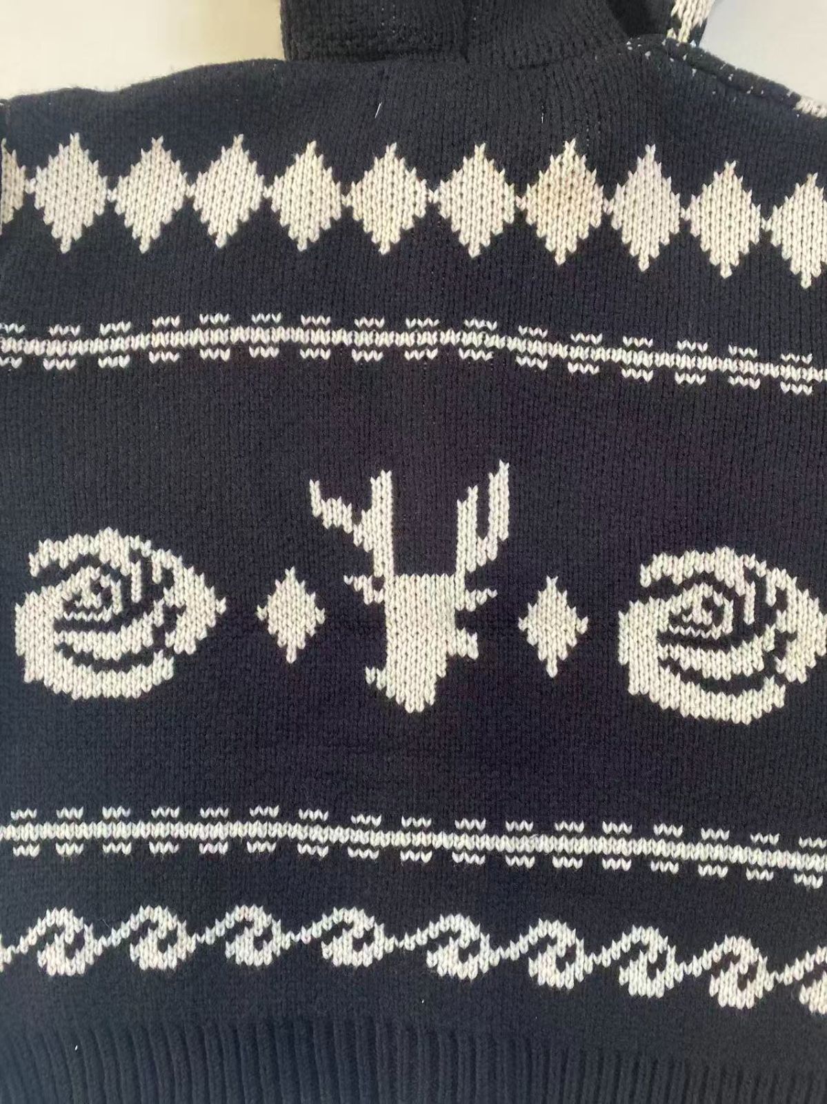 人気 OPEN YY Black Rose & Deer ニット カーディガン JACKET ブラック