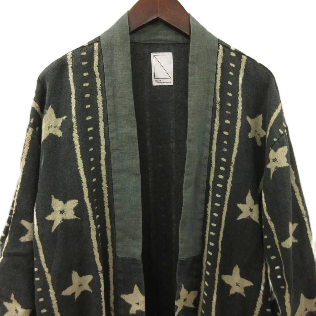 ソウライブ SOULIVE リネン ロング カーディガン ガウン ダークグレー