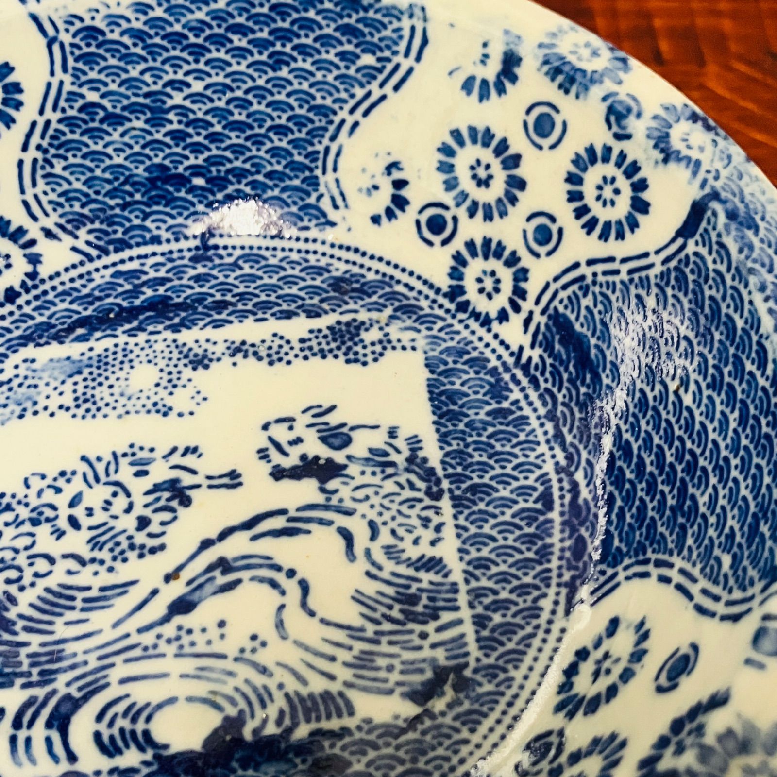 明治印判皿 波を渡る兎の図 直径19cm 盛鉢などに|雑貨屋えこわっか