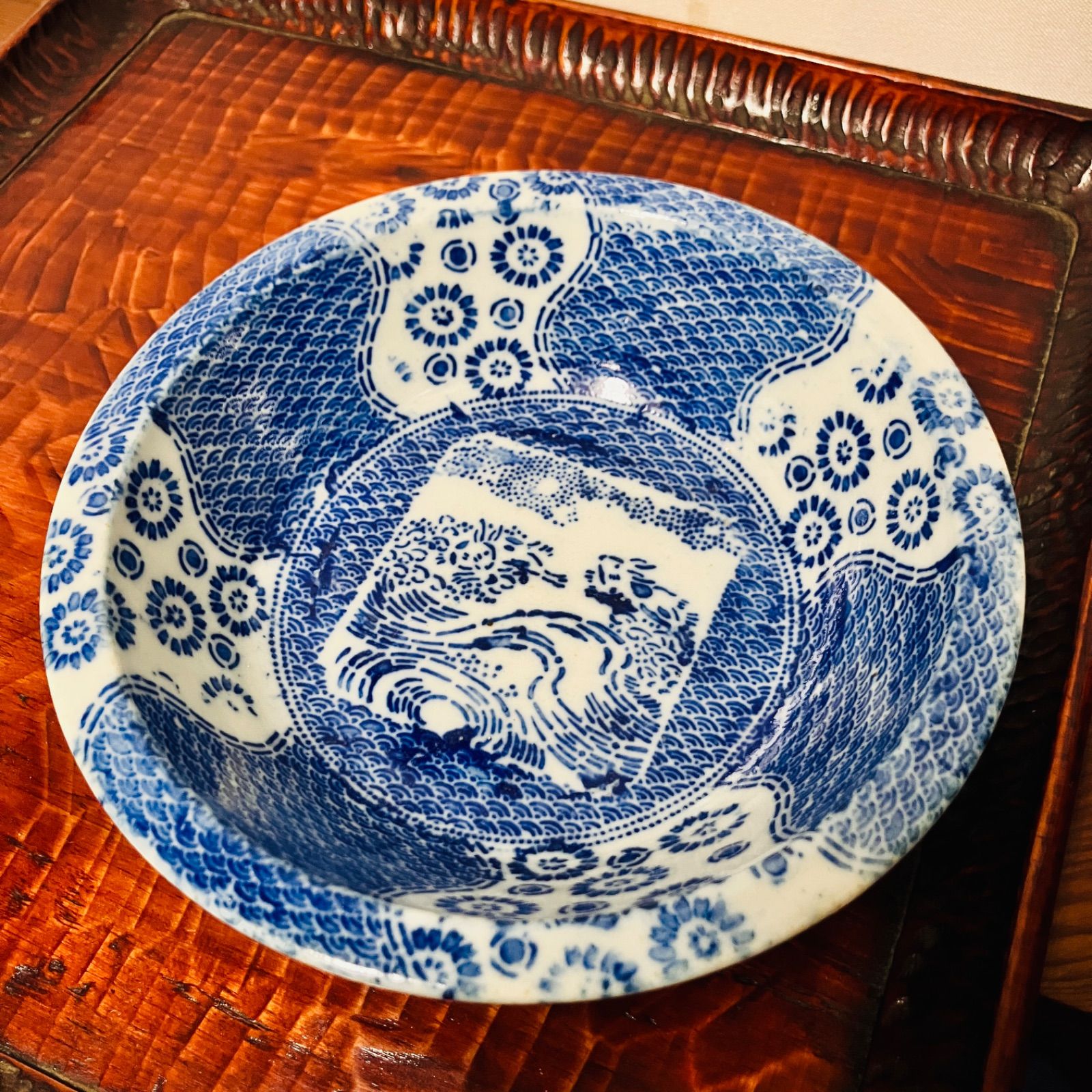明治印判皿 波を渡る兎の図 直径19cm 盛鉢などに|雑貨屋えこわっか