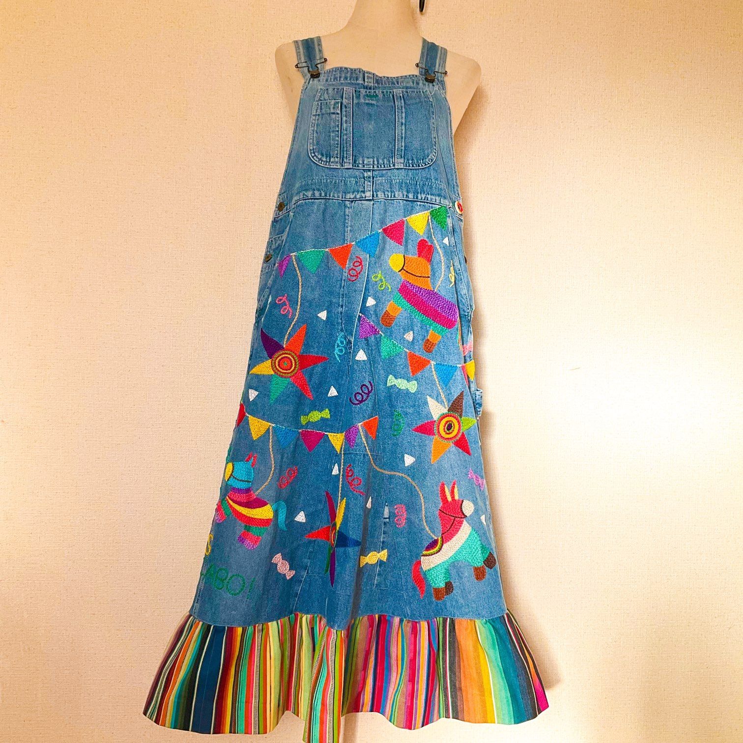 piñata デニム オーバーオール リメイク 刺繍 スカート