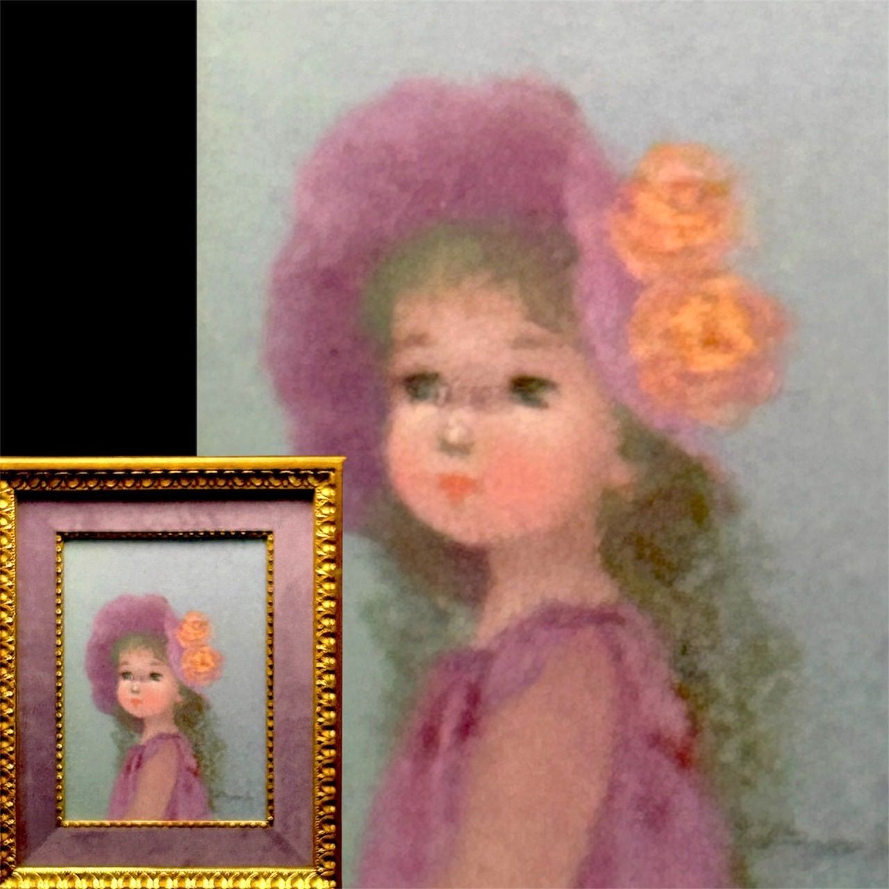 幽玄 はしぐちみよこ 橋口美代子 ばらと少女 肉筆油彩 4号 裏書 少女 紺受褒賞 二科会 童話 額装