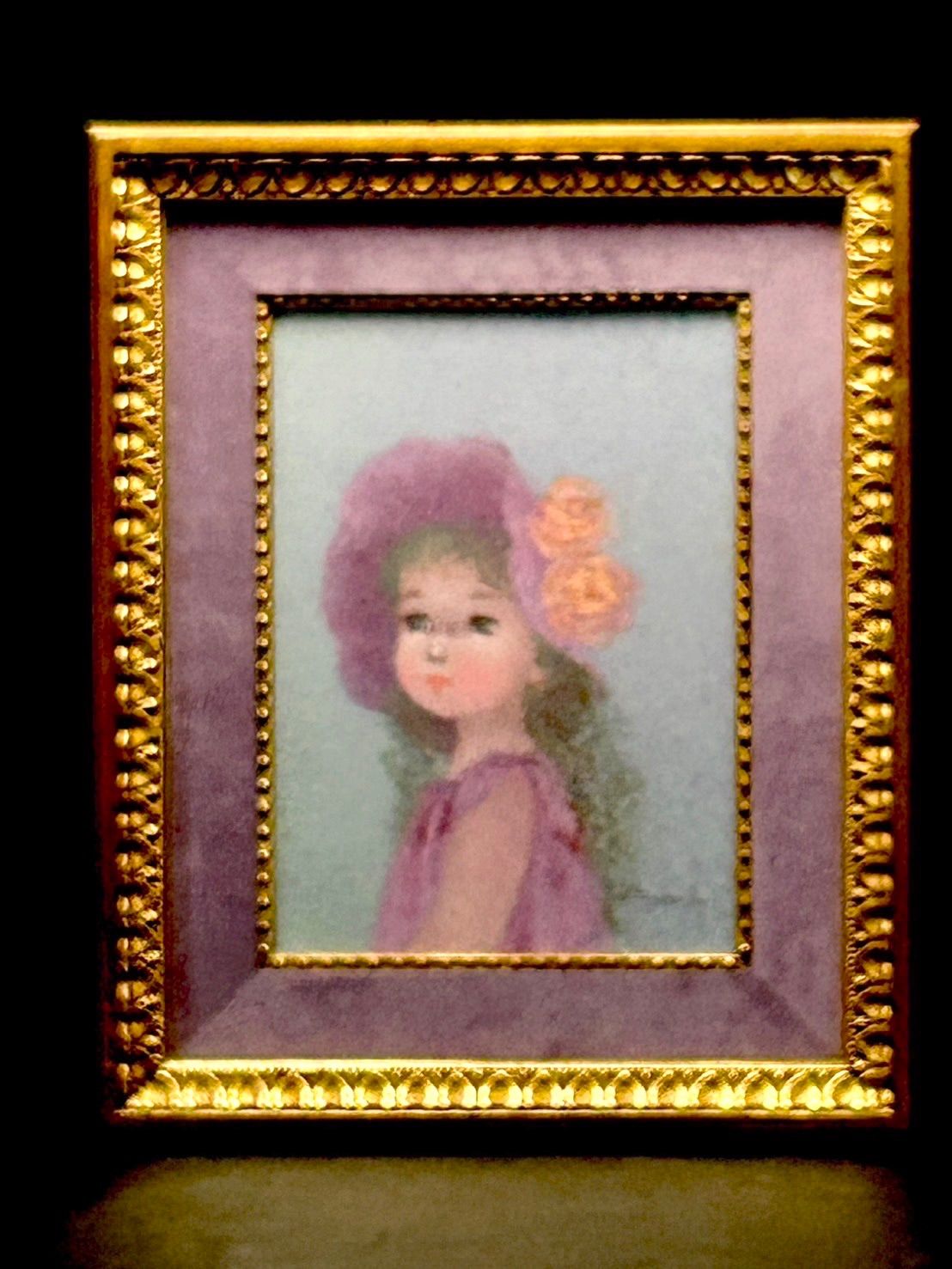 幽玄 はしぐちみよこ 橋口美代子 ばらと少女 肉筆油彩 4号 裏書 少女 紺受褒賞 二科会 童話 額装