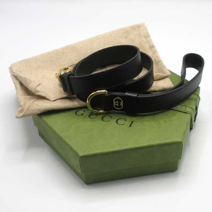 グッチ 695257 ブラック ペット用 GUCCI インターロッキング G レザー ペット リード お散歩 ワンちゃん 愛犬 ブティックライン