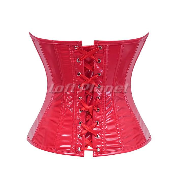 コルセット PU エナメル ジッパー 編み上げ ボーン入 レザーコルセット