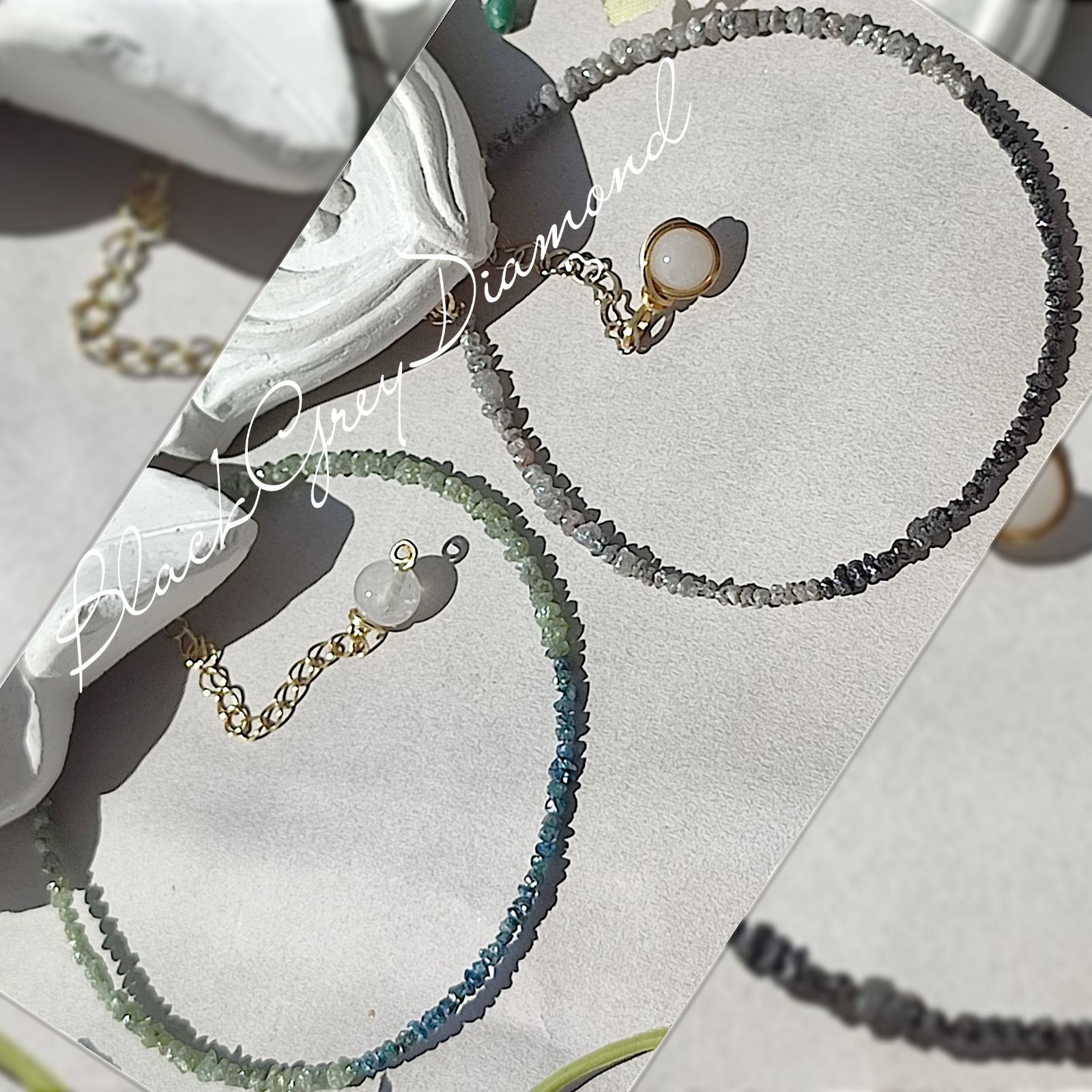 14 Kgf ブラック グレー ダイヤモンド ブレスレット 男女兼用 天然ダイヤモンド原石 贈り物 誕生石 コンビ