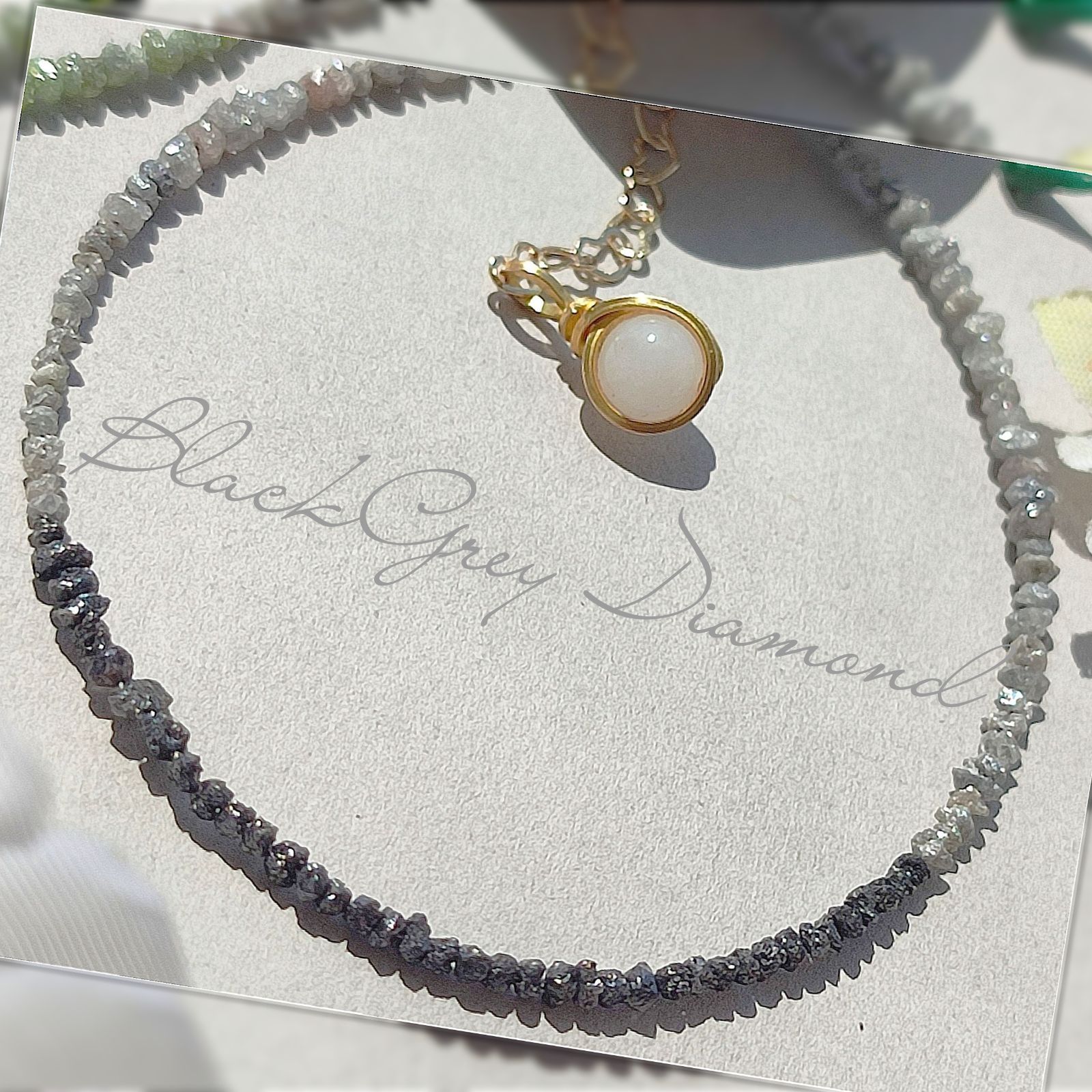 14 Kgf ブラック グレー ダイヤモンド ブレスレット 男女兼用 天然ダイヤモンド原石 贈り物 誕生石 コンビ