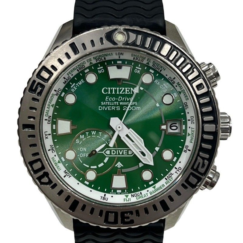 CITIZEN シチズン プロマスター マリーン エコドライブ F 158 T 026176 CC 5001 00 W 腕時計メンズ ソーラー電波クォーツ グリーン文字盤 動作品