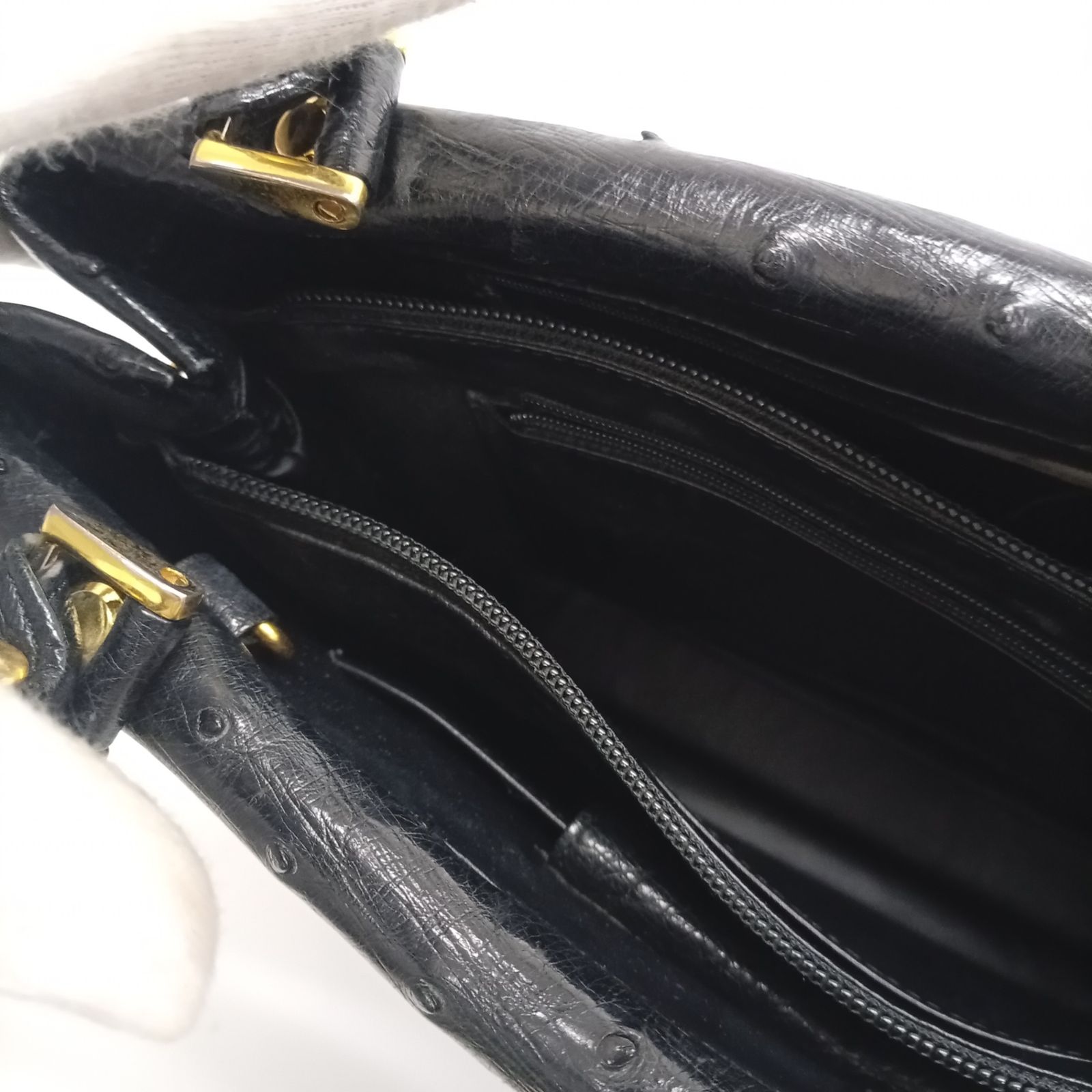 JRAタグ オーストリッチ ハンドバッグ ブラック レザー レディース  