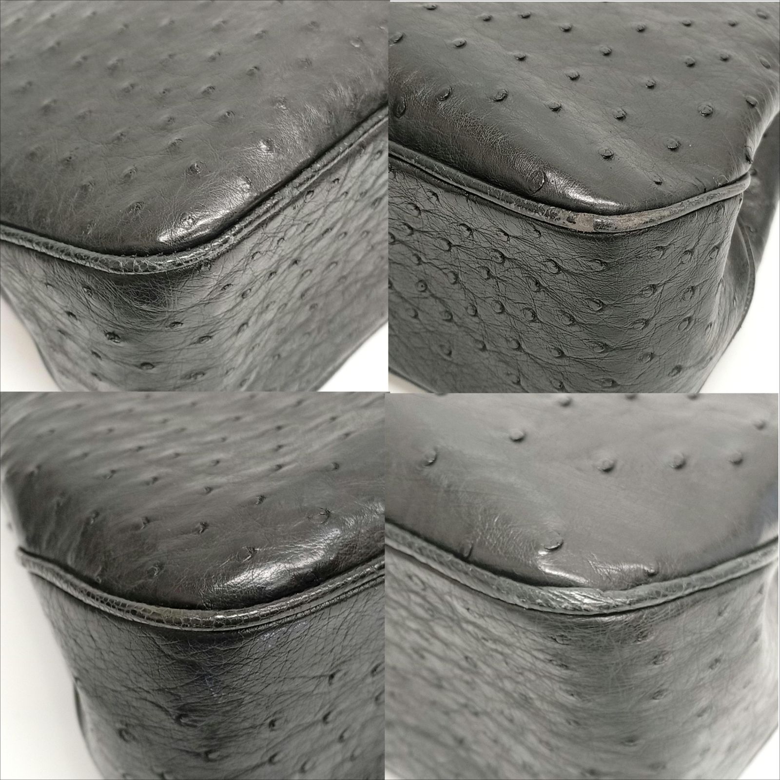 JRAタグ オーストリッチ ハンドバッグ ブラック レザー レディース  