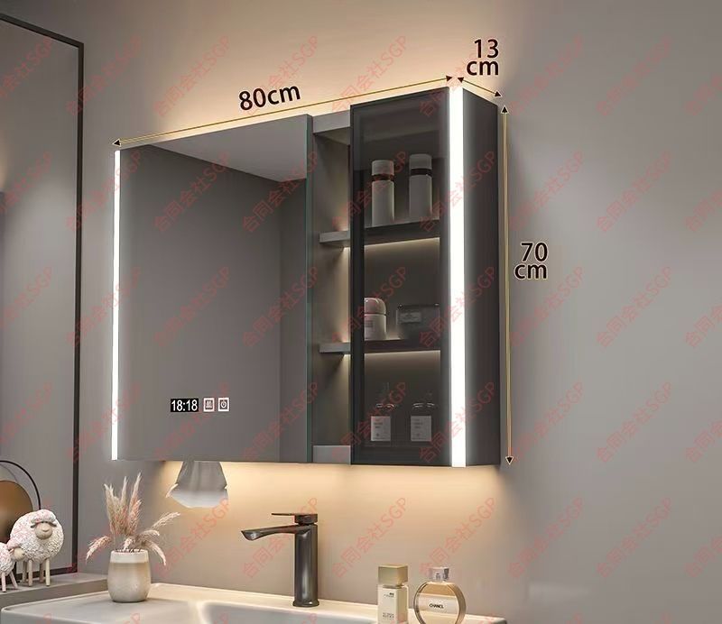 洗面鏡 壁掛け 洗面所 収納 おしゃれ 浴室 ミラー 曇り止め 洗面 化粧台時間表示 用紙取り出し穴付き ミラーキャビネット 照明付き ミラーキャビネットLEDライト付き