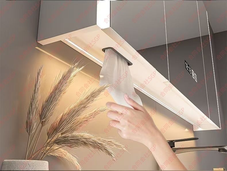 洗面鏡 壁掛け 洗面所 収納 おしゃれ 浴室 ミラー 曇り止め 洗面 化粧台時間表示 用紙取り出し穴付き ミラーキャビネット 照明付き ミラーキャビネットLEDライト付き