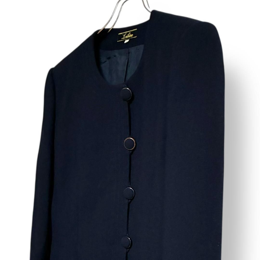 Leilian レリアン ノーカラージャケット コート ダークネイビー