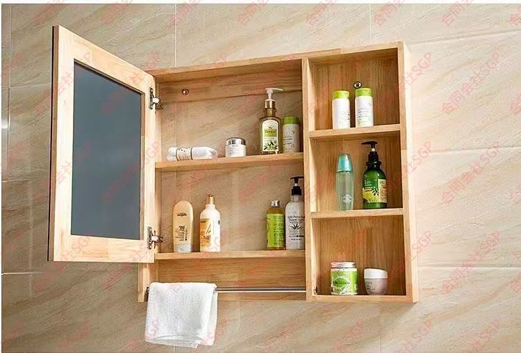 洗面化粧台 ミラーキャビネット おしゃれ バスルーム防水キャビネット ミラーウォールマウント 壁掛け鏡 ウォールミラー 壁掛けミラー 壁飾り鏡 浴室化粧鏡 木製 60 x 70 cm こげ茶色