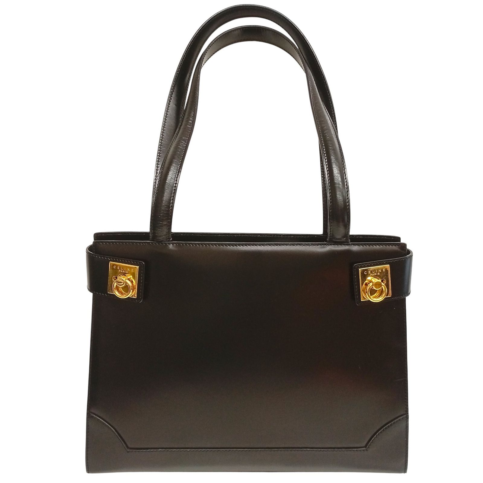 CELINE セリーヌブラック レザートートバッグハンドバッグゴールド