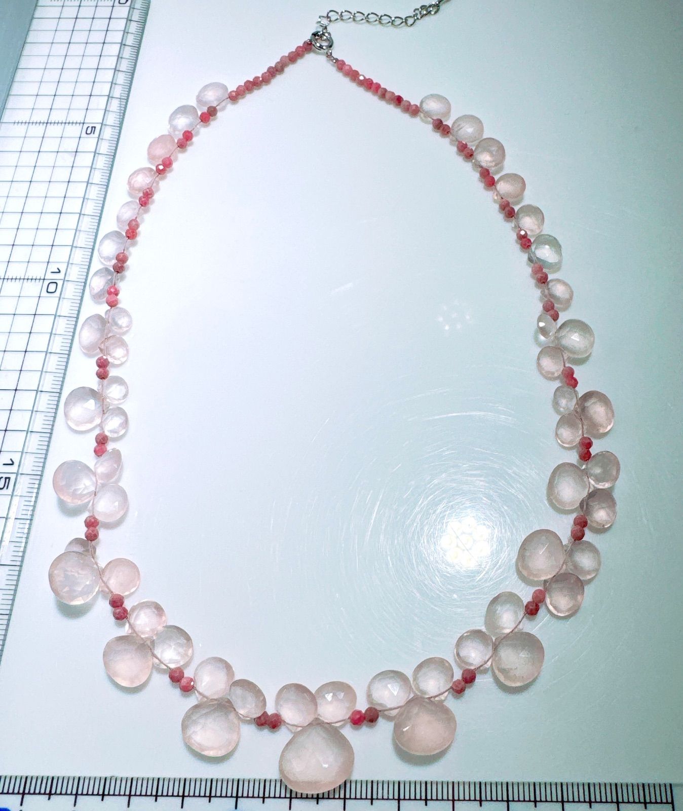 ローズクォーツマロンカットロードナイトネックレスNO25-2465 オンライン