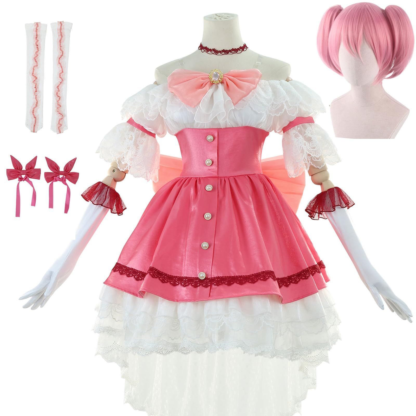 ウィッグ付き 魔法少女 まどかマギカ 鹿目まどか 風 コスプレ 衣装 コスチューム 魔法少女まどか マギカ まどマギ かなめ まど