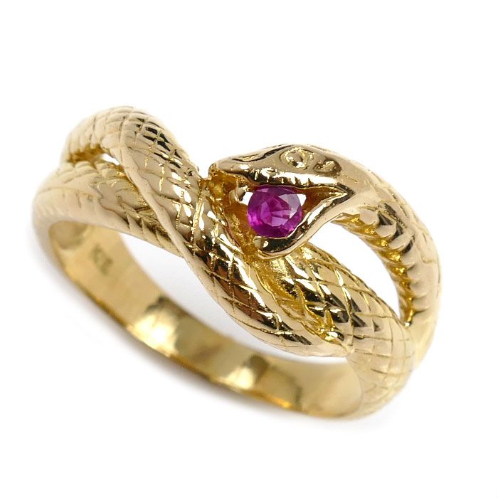 K 18 YG イエローゴールド ヘビ リング 指輪 ルビー 13号 4 5 g レディース
