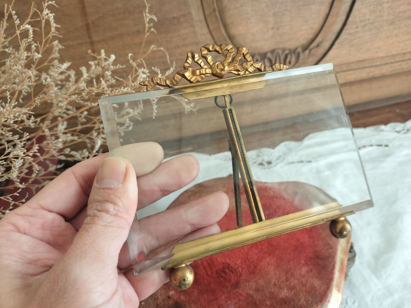 フランス アンティーク 1900年 クリスタル リボン装飾 香水瓶 3点