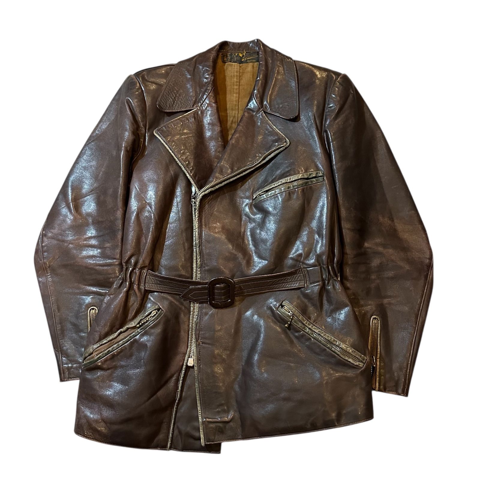 40s ユーロ シングルライダース ヴィンテージ 40s ドイツ製 ダブルライダース レザージャケット ブラック ユーロ M