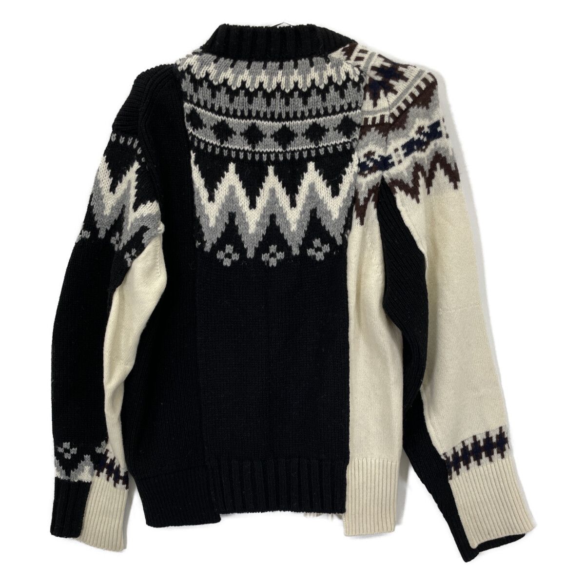 サカイ sacai サカイ 21-02776M ﾌﾞﾗｯｸ×ﾎﾜｲﾄ ﾗｲﾀﾞｰｽ ｼﾞｯﾌﾟ ﾆｯﾄ 1 - メルカリ