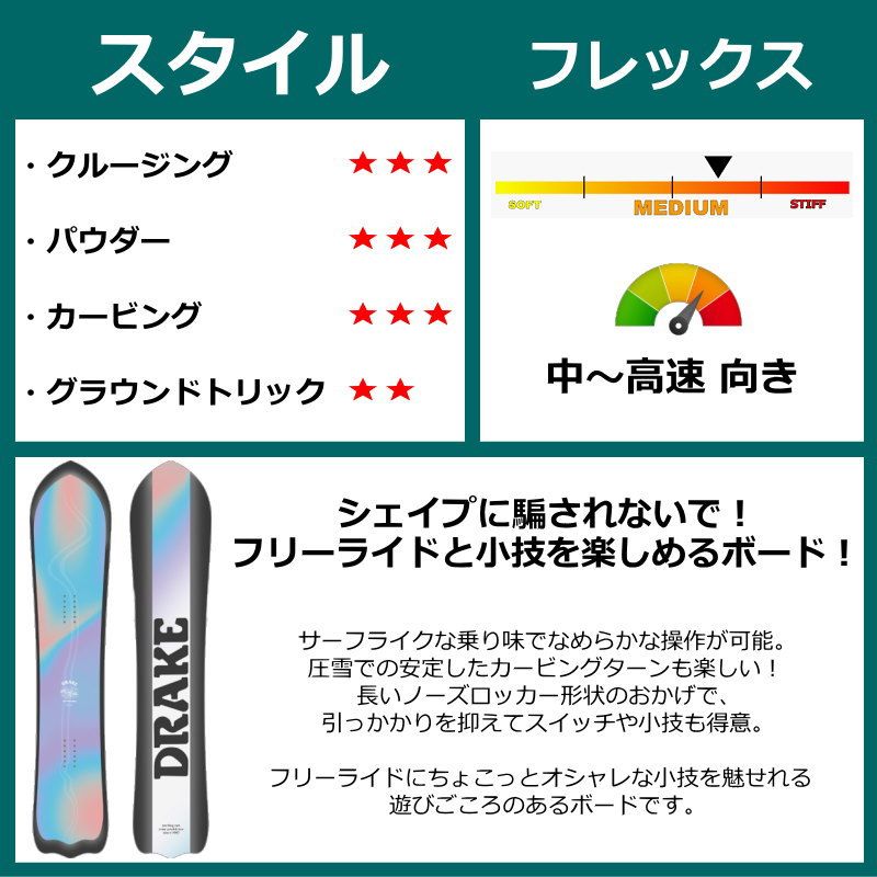 24-25 DRAKE SHOT 157cm ドレイク ショット パウダーボード 日本正規品