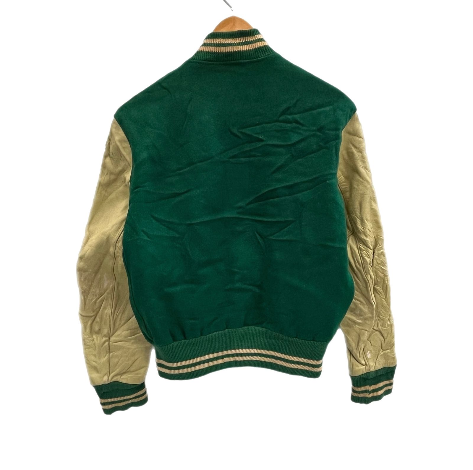 ヴィンテージ 50 s 50年代 ウール スタジャン バーシティジャケット アワードジャケット 袖レザー ツートン ベージュ 38 ジャケット グリーン 101 MT-5450