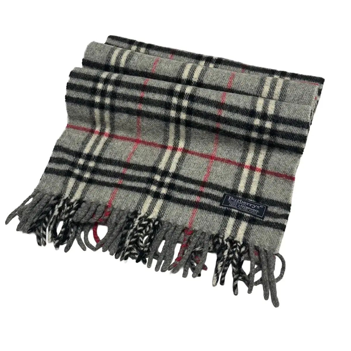 OS BURBERRY バーバリー グレー ノヴァチェック ラムウール マフラー