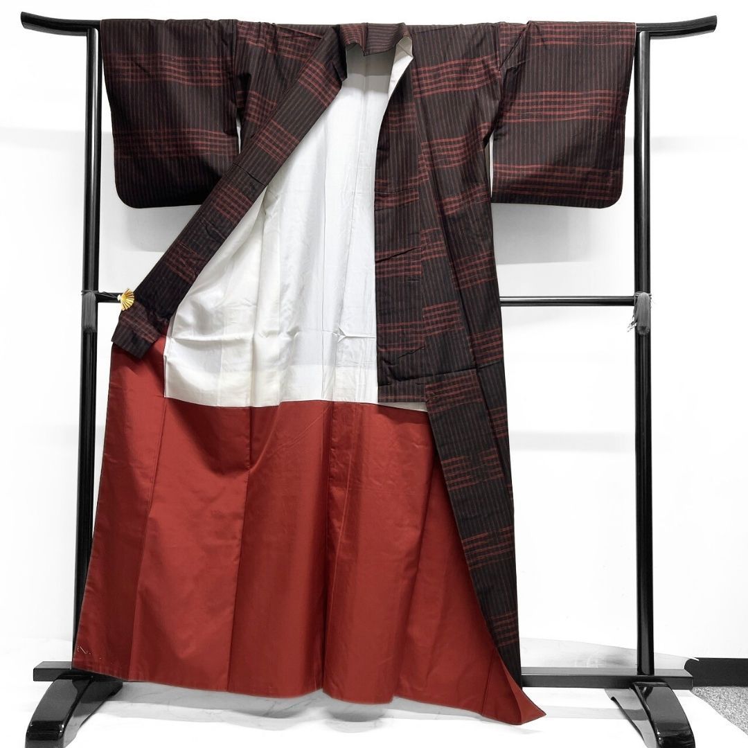 小紋 大島紬 格子模様 泥染 絣 着物 121b p ms - メルカリ