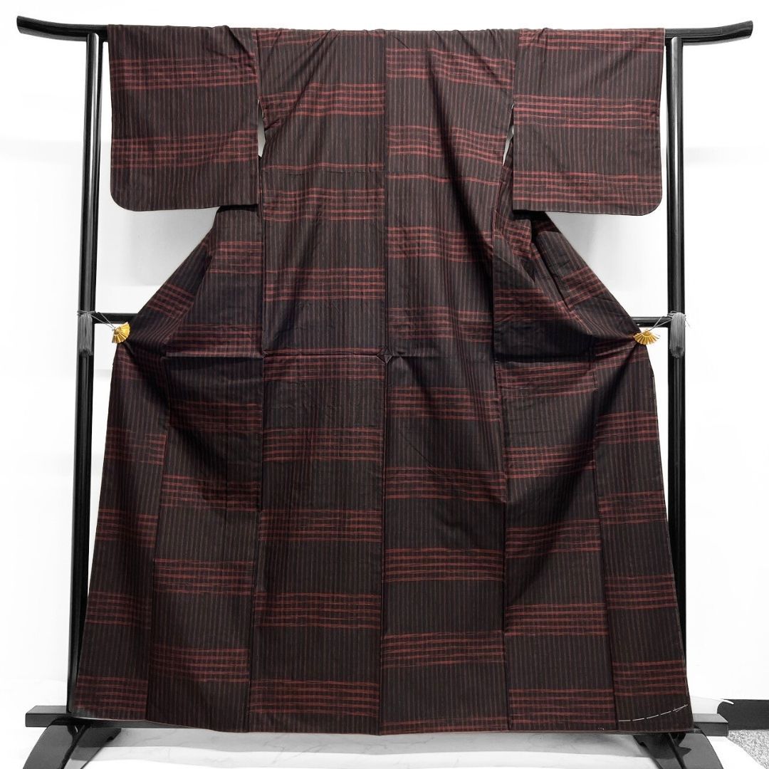 小紋 大島紬 格子模様 泥染 絣 着物 121b p ms - メルカリ