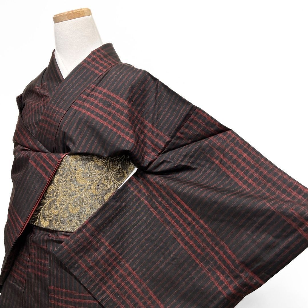 小紋 格子柄 小紋 大島紬 格子模様 泥染 絣 着物 121b p ms - メルカリ