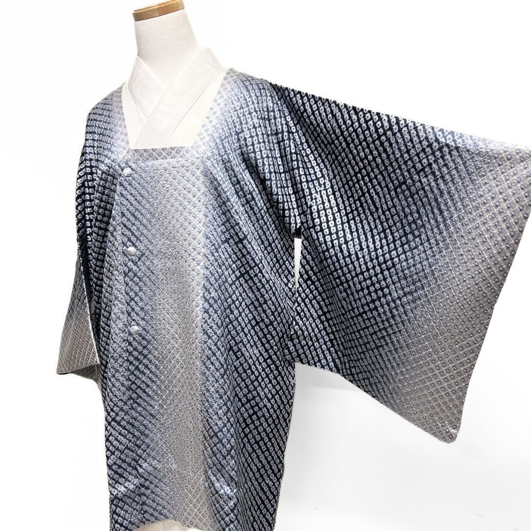 道行コート 藍染 総絞り 縦縞 グラデーション 着物 121 b p ms
