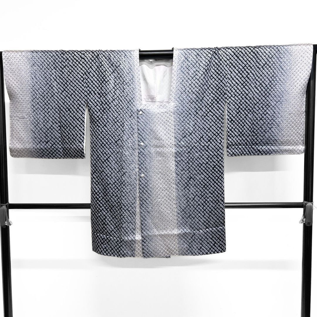 道行コート 藍染 総絞り 縦縞 グラデーション 着物 121 b p ms