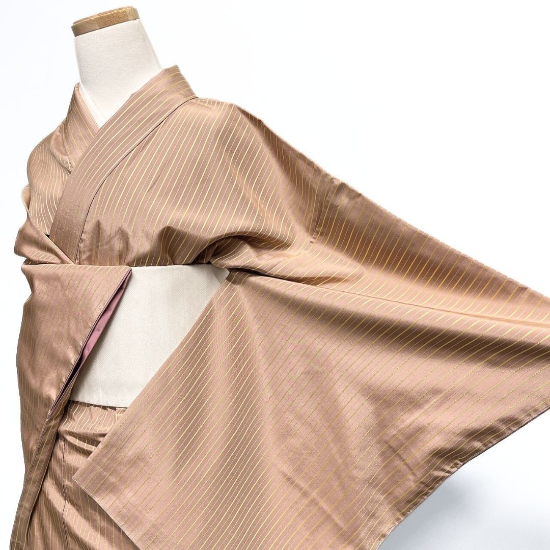 未着用 小紋 お召 縦縞 ベージュカラー 着物 121b p ms - メルカリ