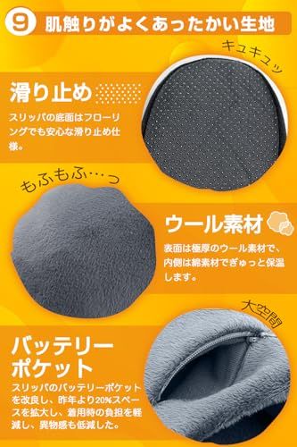 felk 電気スリッパ コードレス 8000 mAhバッテリー付き 最大9時間連続稼働 3段階温度調整 防寒スリッパ 暖房器具 自宅 オフィス 旅必需品 洗濯 男女兼用 日本語取扱説明書付き ベルトサンダル 竹スリッパ