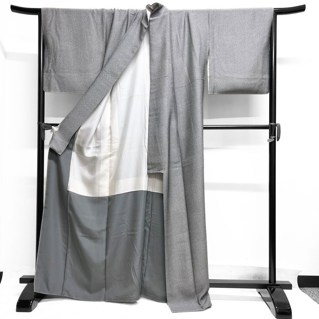 小紋 お召 鹿の子模様 グレー モノトーン 着物 121b p ms - メルカリ