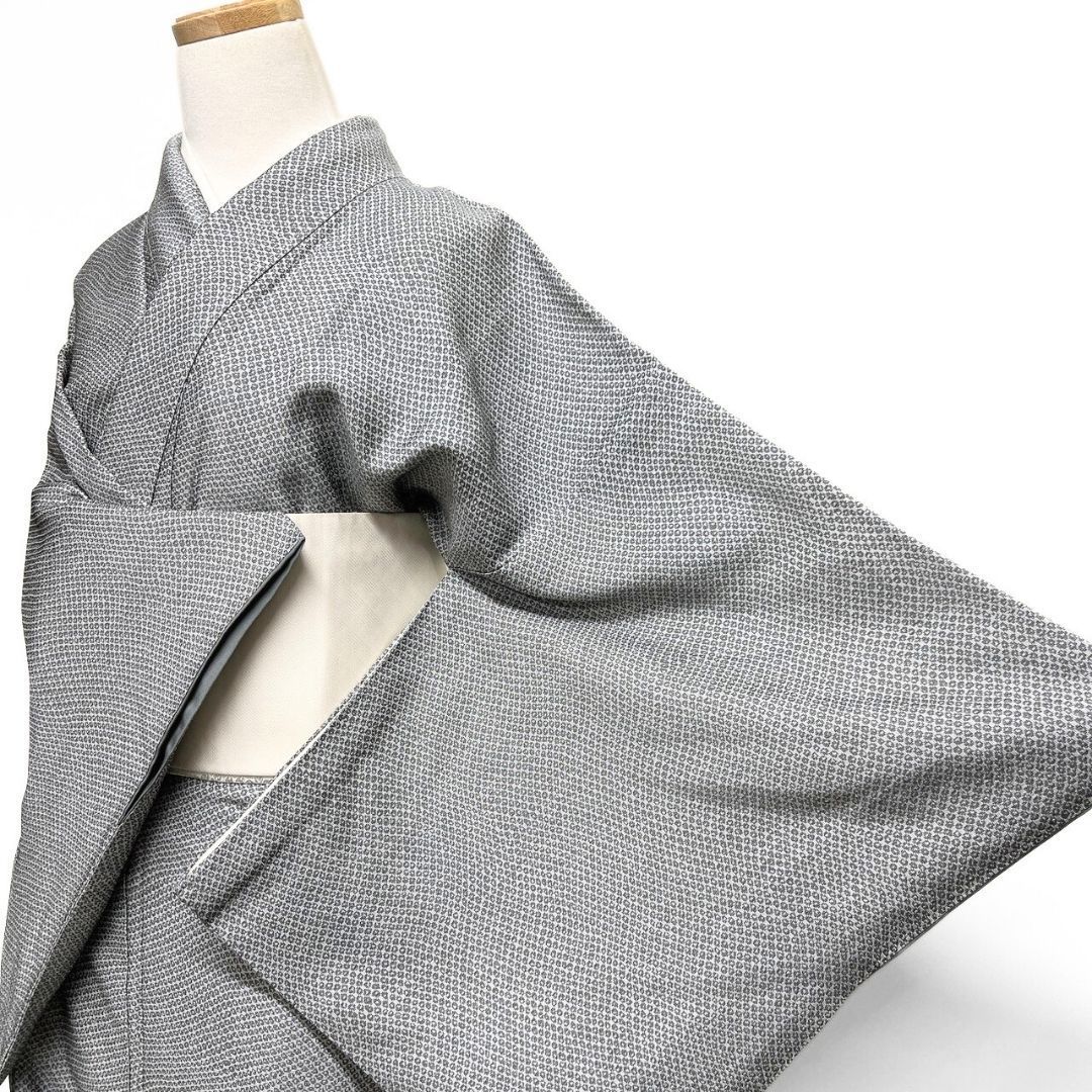 小紋 お召 鹿の子模様 グレー モノトーン 着物 121 b p ms