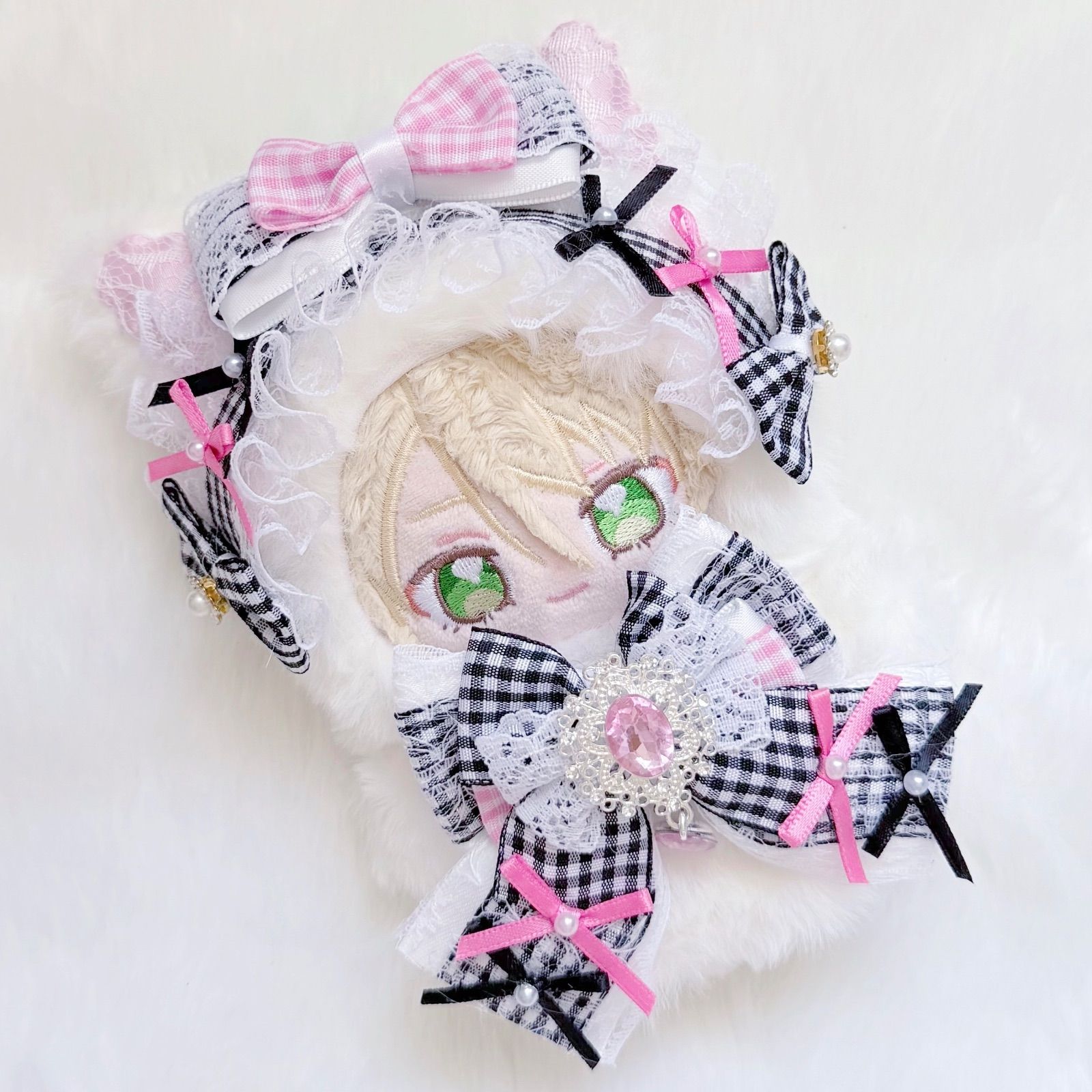りりか様　ぬい服　ハンドメイド　メイド　10cm ピンク　猫耳　猫 10cm～12cm用 ぬい服 ハンドメイド いつぬい 黒色 ピンク 猫耳 - メルカリ