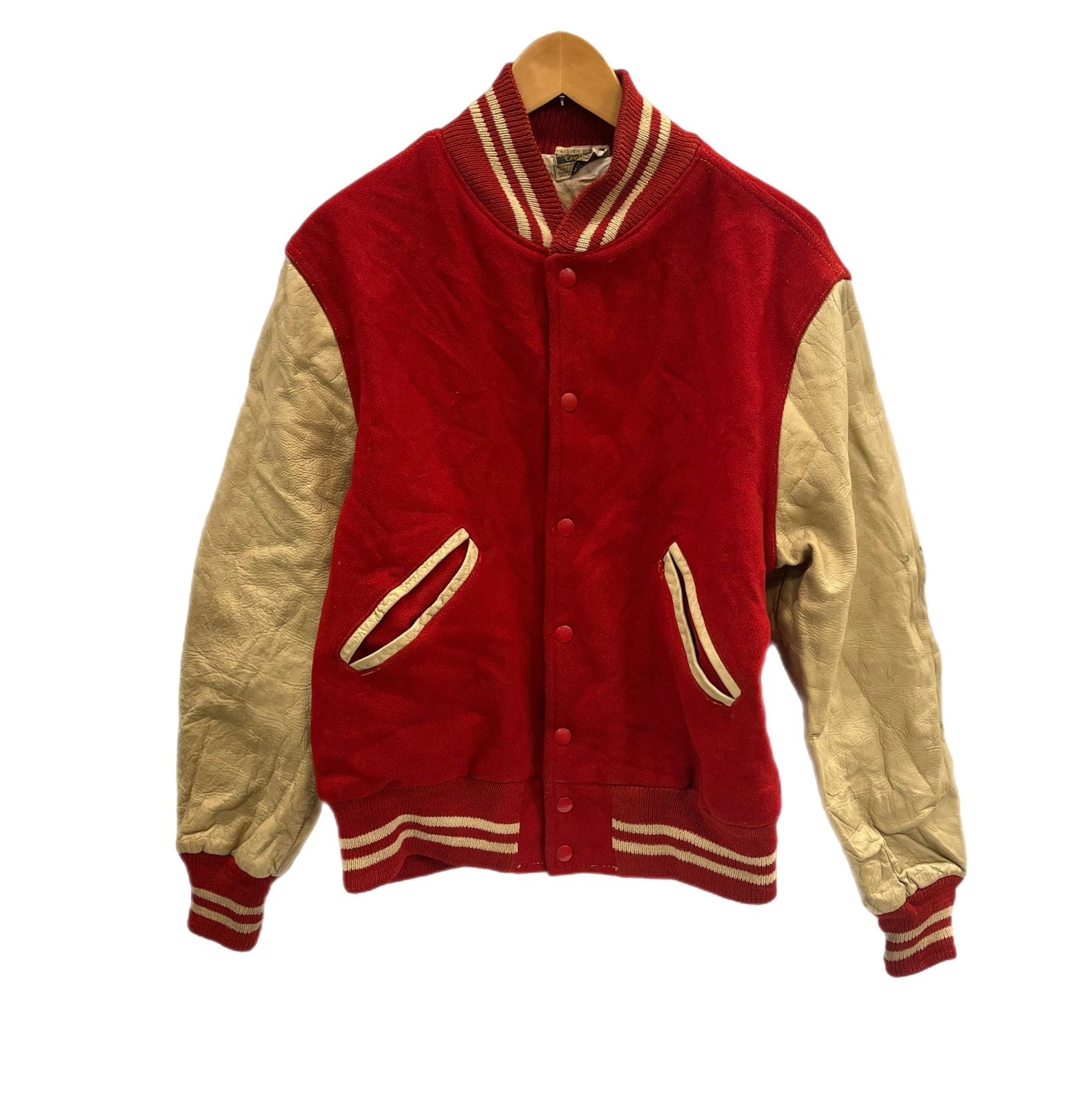 ヴィンテージ 60 s～ 60年代 Ceather ウール スタジャン バーシティジャケット アワードジャケット 袖レザー ツートン ベージュ ジャケット レッド 101 MT 5452