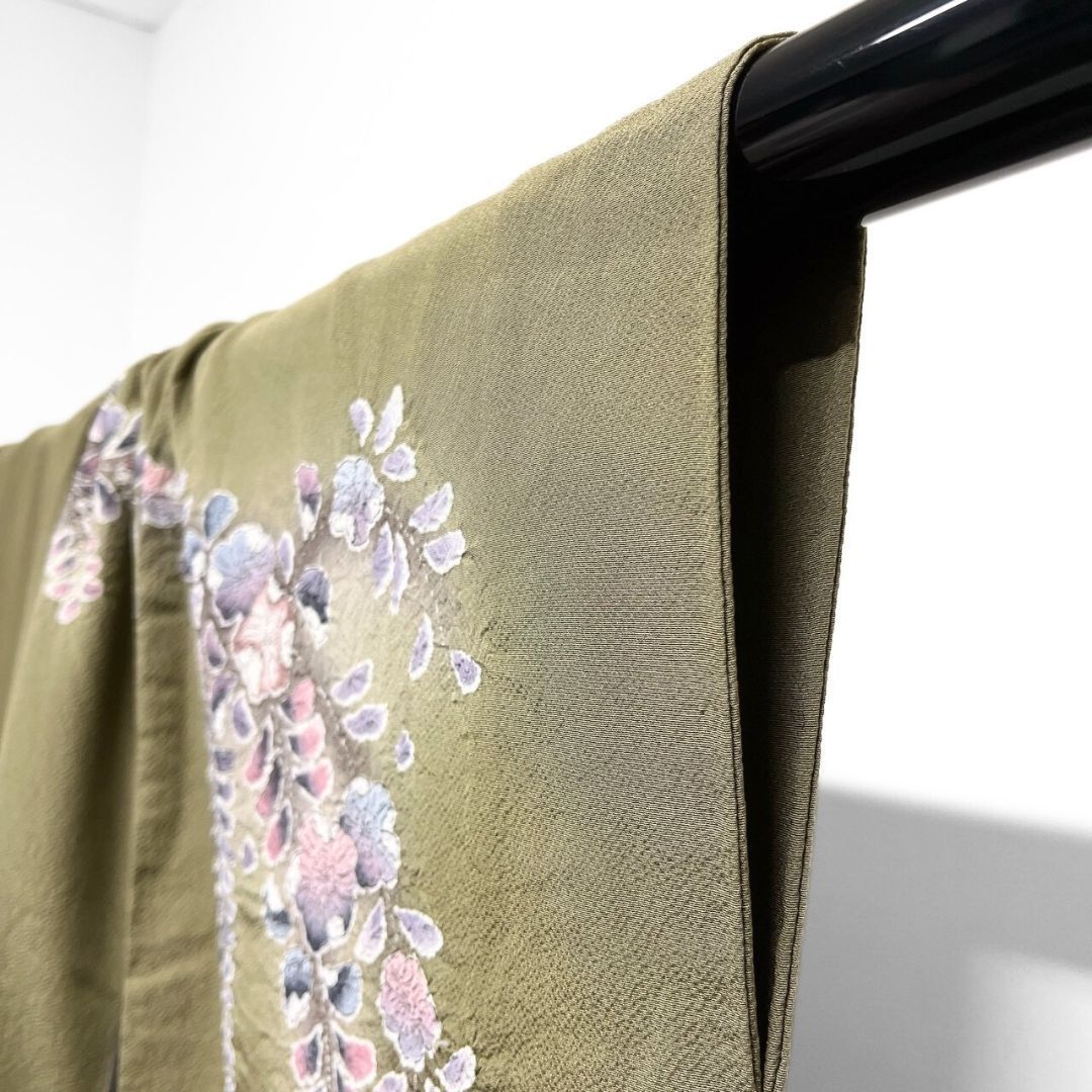  訪問着 絞り 辻ヶ花 藤の花 ぼかし 鶯色 着物 121 b p ms 訪問着 付け下げ 着物