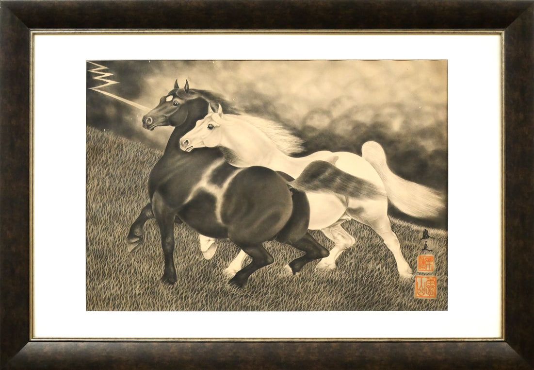 【美術品】鳥の羽根で描かれた馬 額装 美術品】鳥の羽根で描かれた馬 額装 美術品】鳥の羽根で描かれた馬 額装