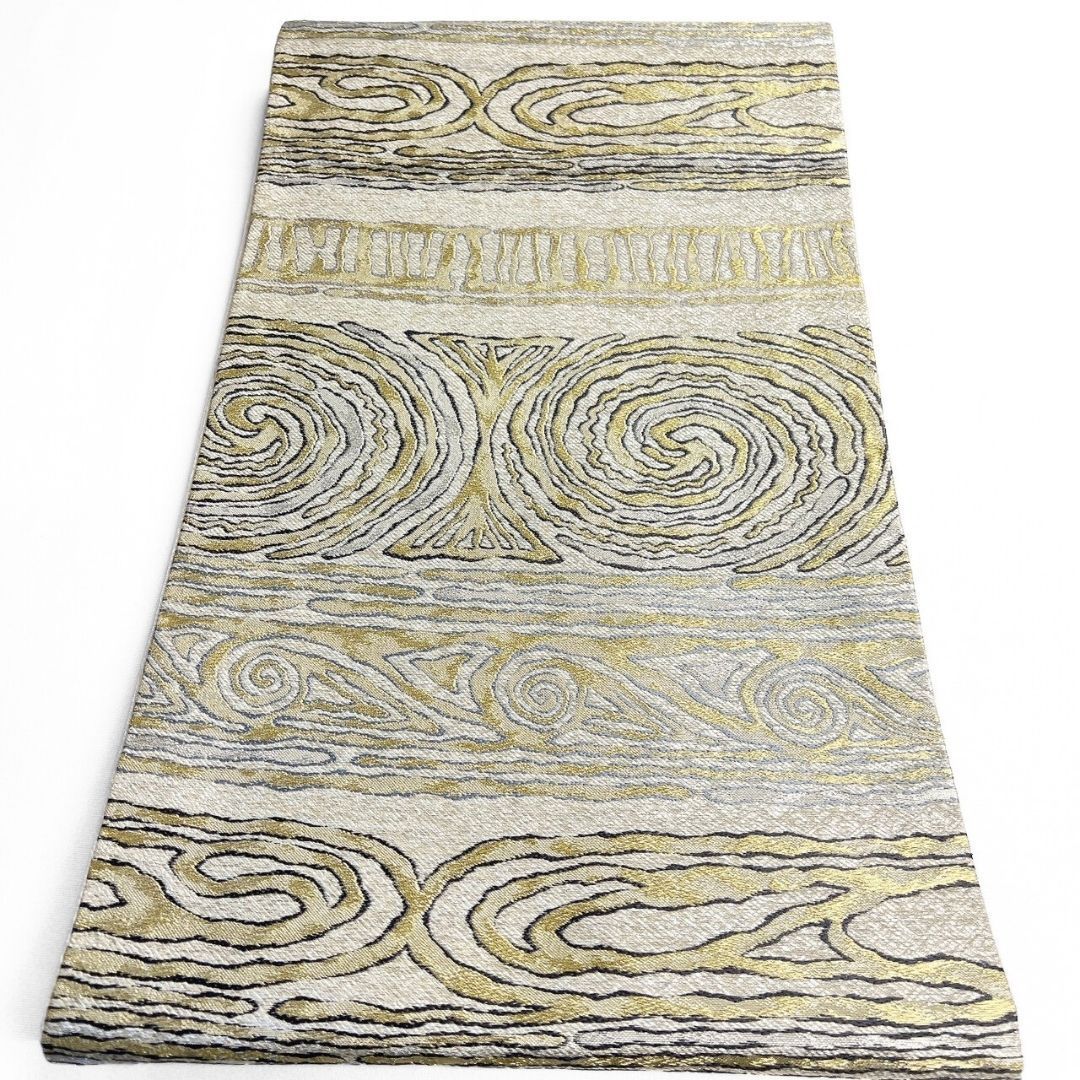 袋帯 渦巻 横縞 抽象模様 金糸 銀糸 着物 121 b p ms