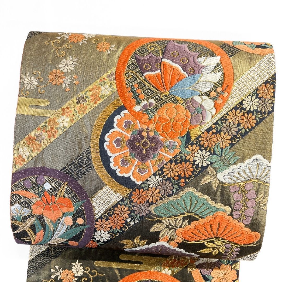 袋帯 振袖帯 佐賀錦 唐織 花紋 蝶紋 藤 松 着物 121 b p ms