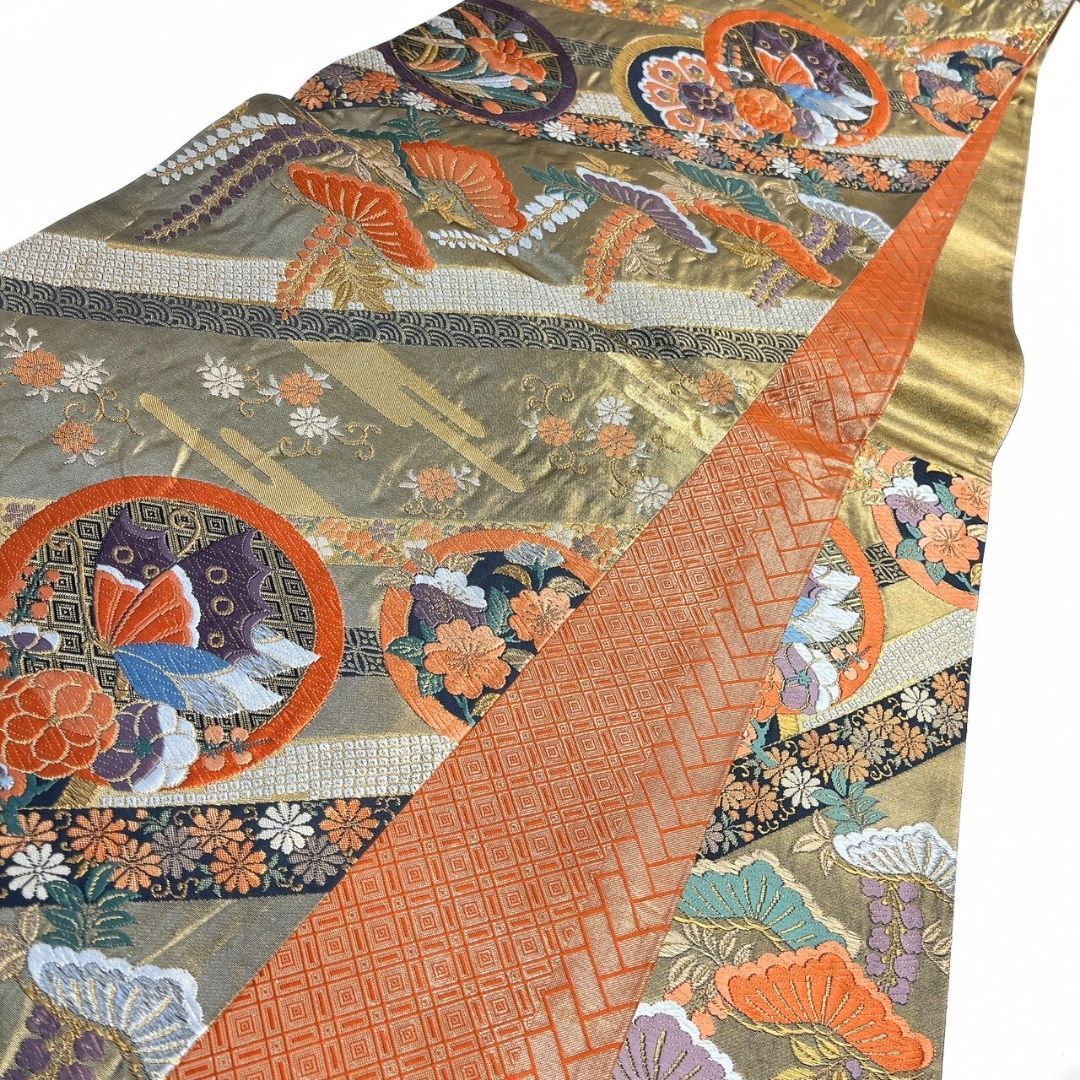 袋帯 振袖帯 佐賀錦 唐織 花紋 蝶紋 藤 松 着物 121b p ms - メルカリ