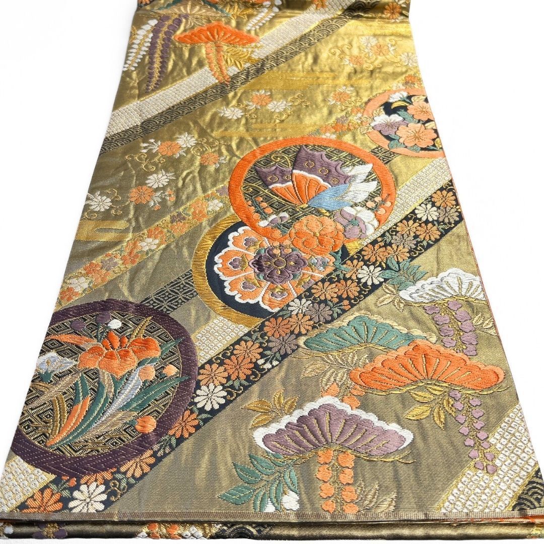 袋帯 振袖帯 佐賀錦 唐織 花紋 蝶紋 藤 松 着物 121b p ms - メルカリ