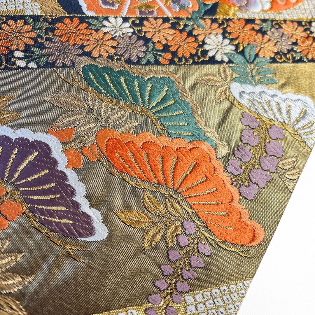 袋帯 振袖帯 佐賀錦 唐織 花紋 蝶紋 藤 松 着物 121b p ms - メルカリ