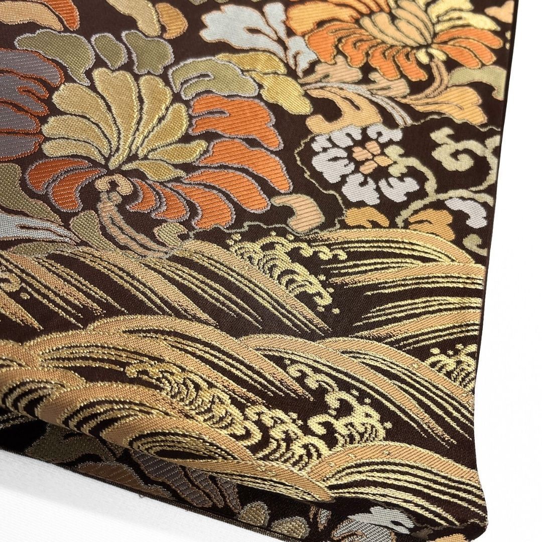 未着用　紬　唐花模様　金糸　袋帯　着物　114a p 袋帯 未着用 倭繭 有職唐織 七宝 花菱 花模様 金糸 着物 115 p ms