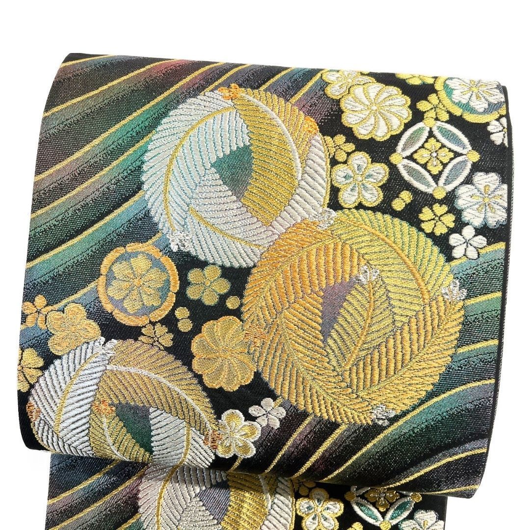 袋帯 振袖帯 大王松 七宝 花模様 金糸 錦糸 着物 121 b p ms